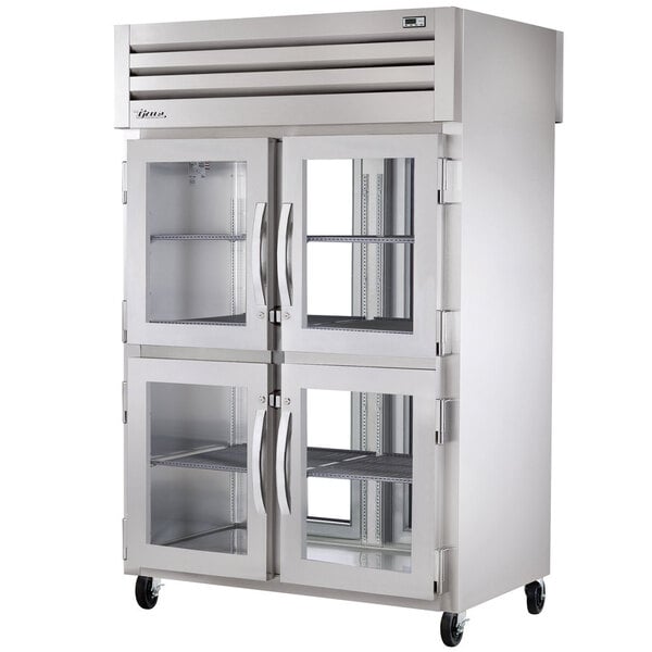 True Manufacturing STA2RPT-4HG-2G-HC Spec Series 52 5/8" Glass Front Half Door / Glass Back Full Door Pass-Through Refrigerator with Chrome-Plated Shelves