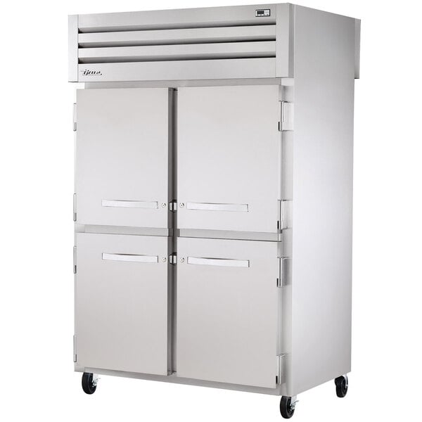 True Manufacturing STA2RPT-4HS-2G-HC Spec Series 52 5/8" Solid Front Half Door / Glass Back Full Door Pass-Through Refrigerator with Chrome-Plated Shelves