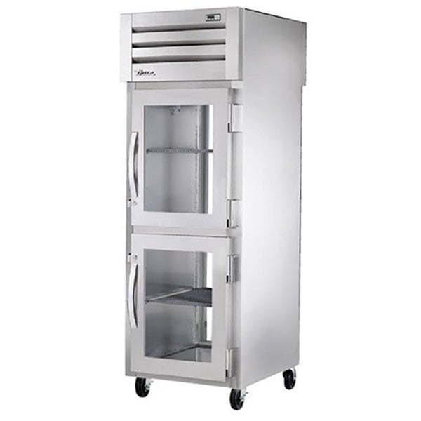 True Manufacturing STG1RPT-2HG-1G-HC Spec Series 27 1/2" Glass Front Half Door / Glass Back Full Door Pass-Through Refrigerator with PVC-Coated Shelves