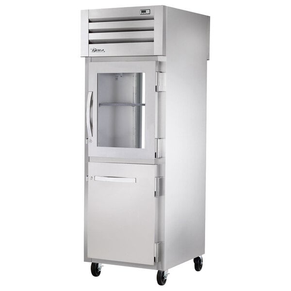 True Manufacturing STR1RPT-1HG/1HS-1G-HC Spec Series 27 1/2" Stainless Steel Half Glass Front / Glass Back Door Pass-Through Refrigerator