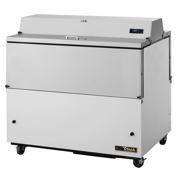 True Manufacturing TMC-49-DS-HC 49 1/4" 2 Sided Milk Cooler with White / Stainless Steel Exterior and Aluminum Interior