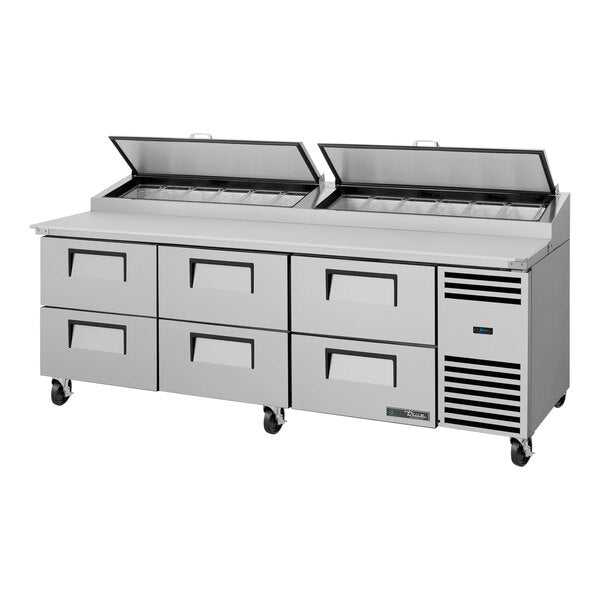 True Manufacturing TPP-AT2-93D-6-HC 93 1/2" Refrigerated Pizza Prep Table with Six Drawers