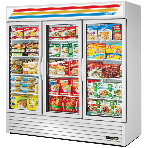 True Manufacturing GDM-72F-HC~TSL01 78 1/8" White Glass Door Merchandiser Freezer with LED Lighting