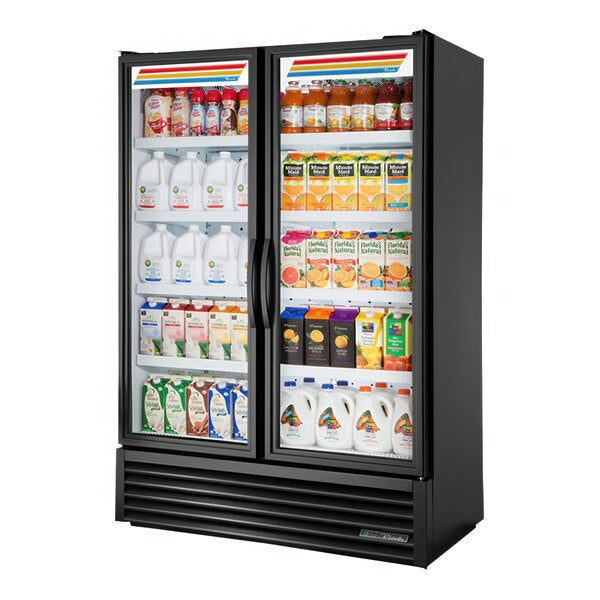 True Manufacturing FLM-54~TSL01 53 7/8" Black Refrigerated Glass Door Merchandiser with LED Lighting and Full Length Doors