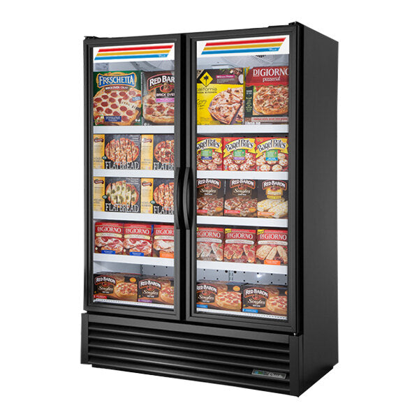 True Manufacturing FLM-54F~TSL01 53 7/8" Black Glass Door Merchandiser Freezer with LED Lighting and Full Length Doors