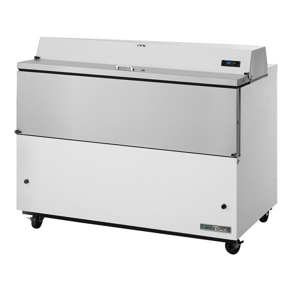 True Manufacturing TMC-58-HC 58 1/4" One Sided Milk Cooler with White / Stainless Steel Exterior and Aluminum Interior