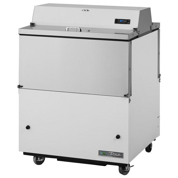 True Manufacturing TMC-34-DS-HC 34 1/4" 2 Sided Milk Cooler with White / Stainless Steel Exterior and Aluminum Interior