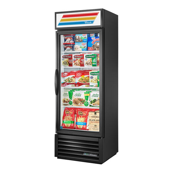 True Manufacturing GDM-19T-F-HC~TSL01 27" Tall Black Glass Door Merchandiser Freezer with LED Lighting