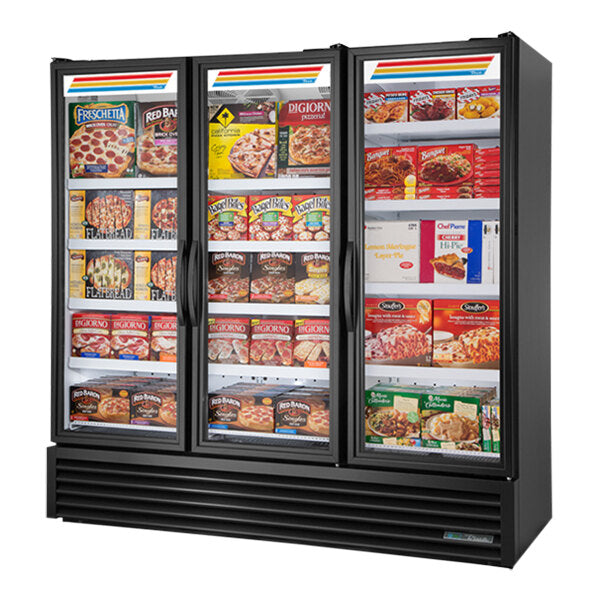 True Manufacturing FLM-81F~TSL01 80 3/4" Black Glass Door Merchandiser Freezer with LED Lighting and Full Length Doors