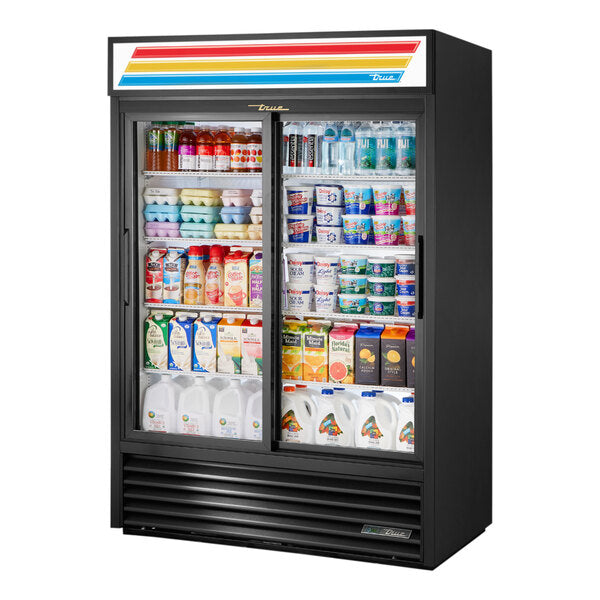 True Manufacturing GDM-47-HC-LD 54 1/8" Black Refrigerated Sliding Glass Door Merchandiser with LED Lighting