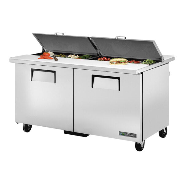 True Manufacturing TSSU-60-16-DS-ST-HC 60 3/8" Dual-Sided 2 Door Refrigerated Sandwich Prep Table