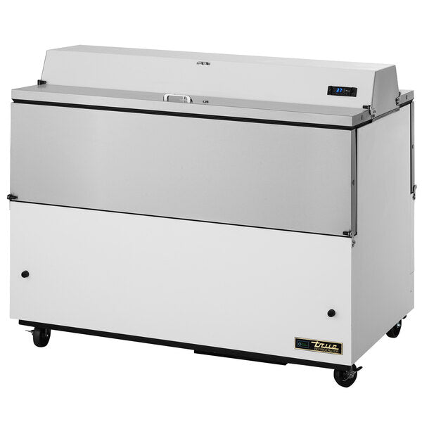 True Manufacturing TMC-58-DS-HC 58 1/4" 2 Sided Milk Cooler with White / Stainless Steel Exterior and Aluminum Interior