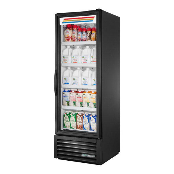 True Manufacturing FLM-27~TSL01 27" Black Refrigerated Glass Door Merchandiser with LED Lighting and Full Length Door