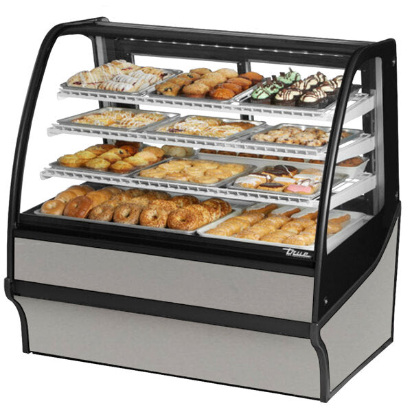 True Manufacturing TDM-DC-48-GE/GE-S-S 48 1/4" Curved Glass Stainless Steel Dry Bakery Display Case with Stainless Steel Interior