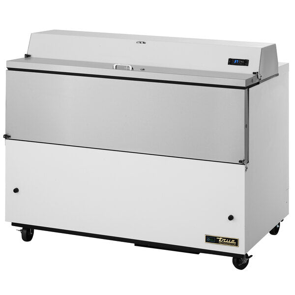 True Manufacturing TMC-49-HC 49 1/4" One Sided Milk Cooler with White / Stainless Steel Exterior and Aluminum Interior