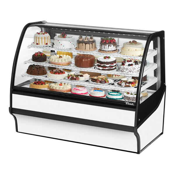 True Manufacturing TDM-R-59-GE/GE-W-W 59 1/4" Curved Glass White Refrigerated Bakery Display Case