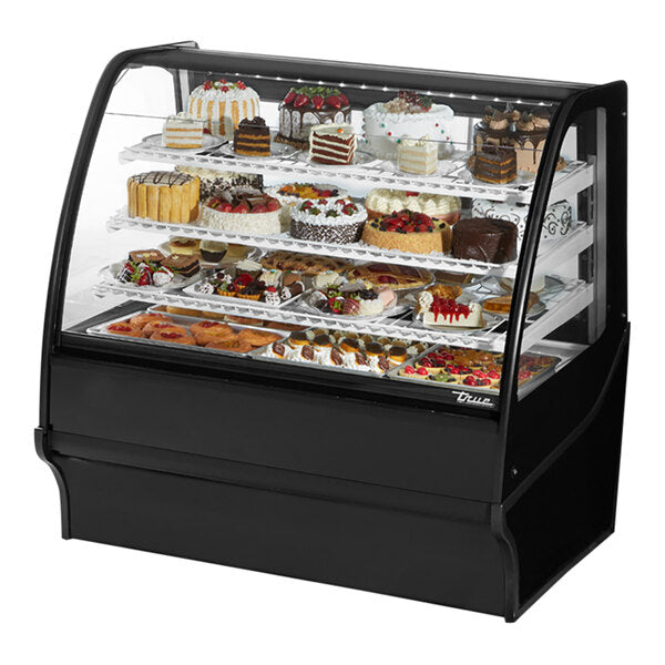 True Manufacturing TDM-R-48-GE/GE-B-W 48 1/4" Curved Glass Black Refrigerated Bakery Display Case