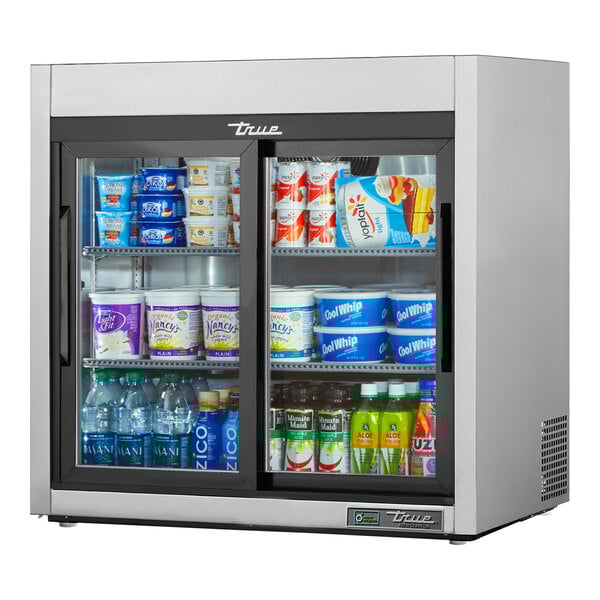 True Manufacturing TSD-9G-HC-LD 36" Stainless Steel Countertop Display Refrigerator with Sliding Glass Doors