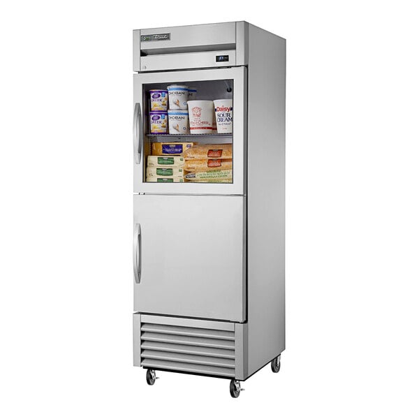 True Manufacturing TS-23-1-G-1-HC~FGD01 27" Stainless Steel Half Door Reach-In Refrigerator with Glass Top and Solid Bottom