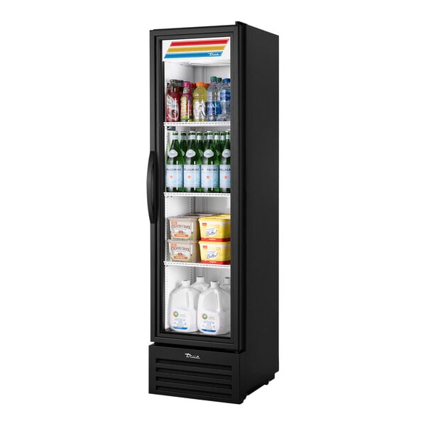 True Manufacturing T-11G-HC~TSL01 19 1/4" Black One Section Glass Door Reach-In Refrigerator