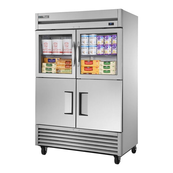 True Manufacturing TS-49-2-G-2-HC~FGD01 54 1/8" Stainless Steel Half Door Reach-In Refrigerator with Glass Top and Solid Bottom