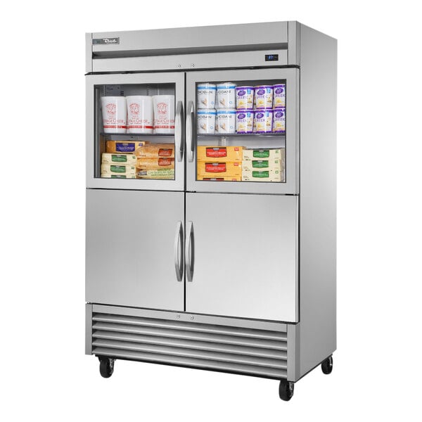 True Manufacturing T-49-2-G-2-HC~FGD01 54 1/8" Bottom Mounted Glass and Solid Half Door Reach-In Refrigerator