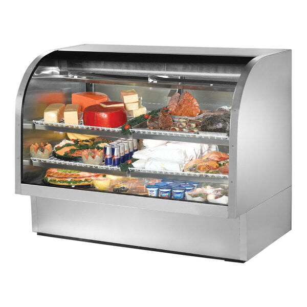 True Manufacturing TCGG-60-S-HC-LD 60 1/4" Stainless Steel Curved Glass Refrigerated Deli Case