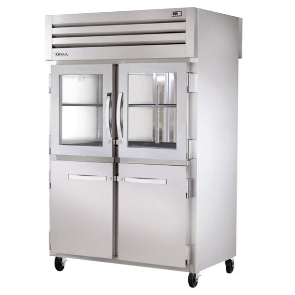 True Manufacturing STR2RPT-2HG/2HS-2S-HC Spec Series 52 5/8" Stainless Steel Half Glass Front Pass-Through Refrigerator