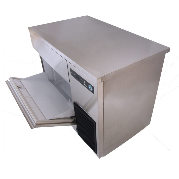 Hoshizaki IM-200BAC icemaker with built-in storage, stainless steel exterior.