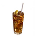 Glass of iced beverage with lemon wedge and straw.