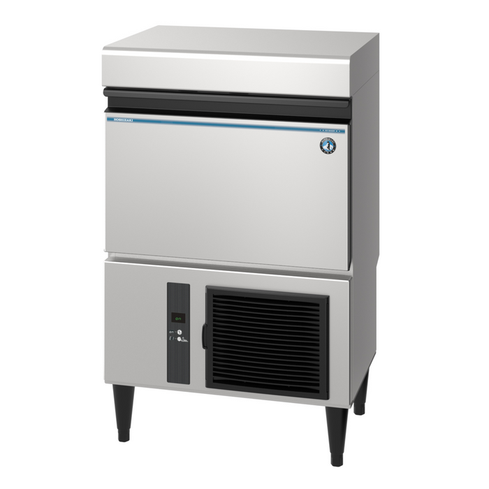 Hoshizaki IM-50BAA-Q sphere cube icemaker with built-in storage bin and stainless steel exterior.
