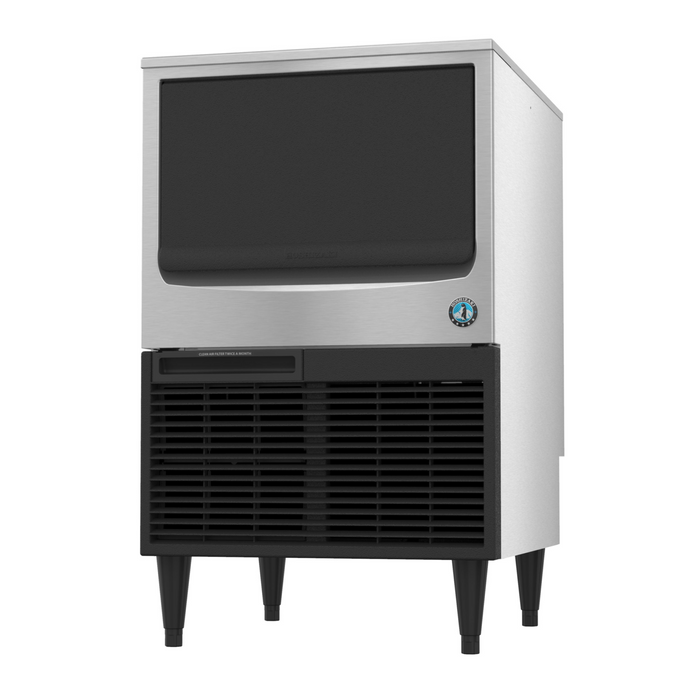 Hoshizaki KM-161BAJ Crescent Cuber Icemaker, air-cooled, built-in storage bin, stainless steel exterior.