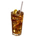 Glass of iced tea with lemon wedge and straw.