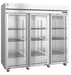 Three-section upright Hoshizaki Refrigerator R3A-FG with full glass doors and lock, stainless steel construction, and LED display.