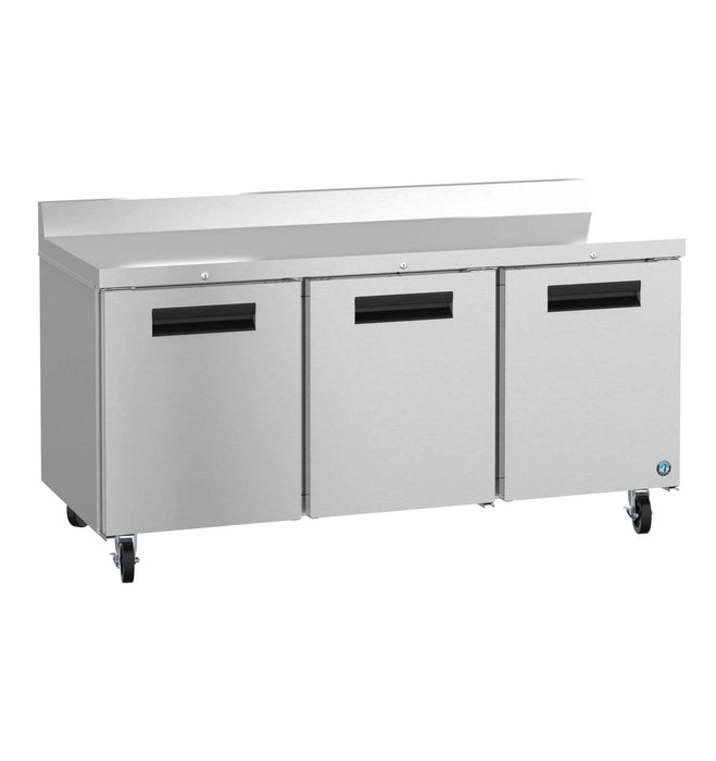 Hoshizaki WR72B-01 three-section stainless steel refrigerator with lockable doors and worktop.